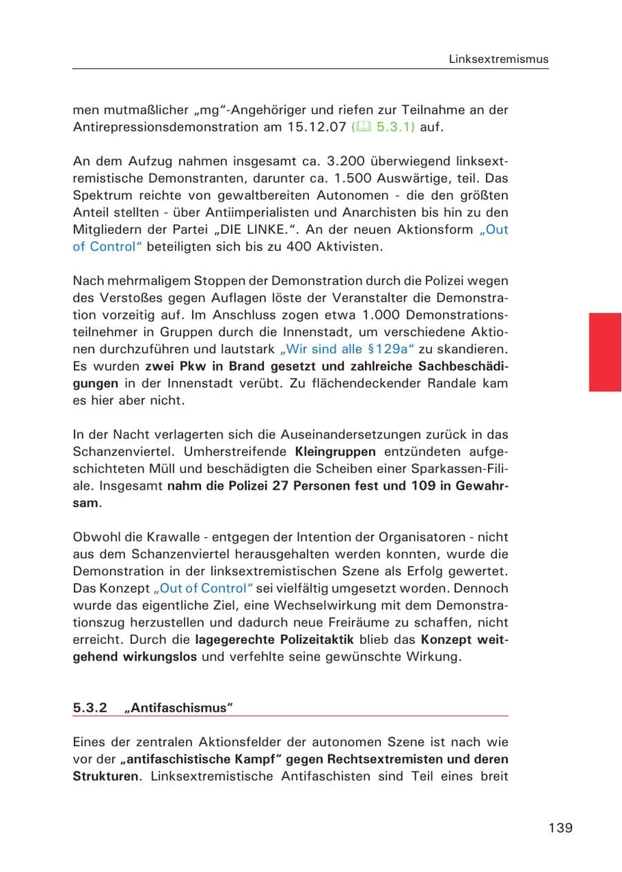 Seite 141 des Verfassungsschutzbericht 2007 Hamburg