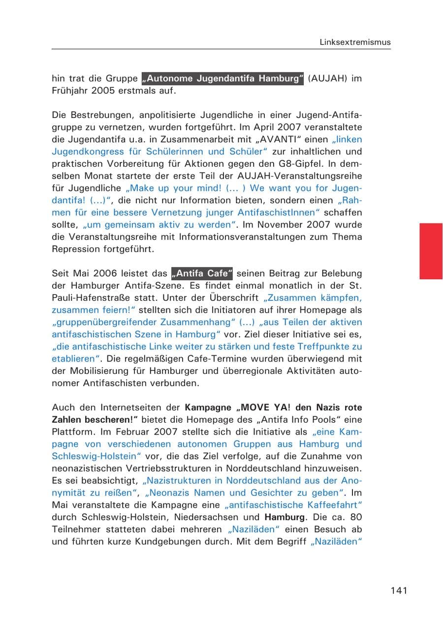 Seite 143 des Verfassungsschutzbericht 2007 Hamburg