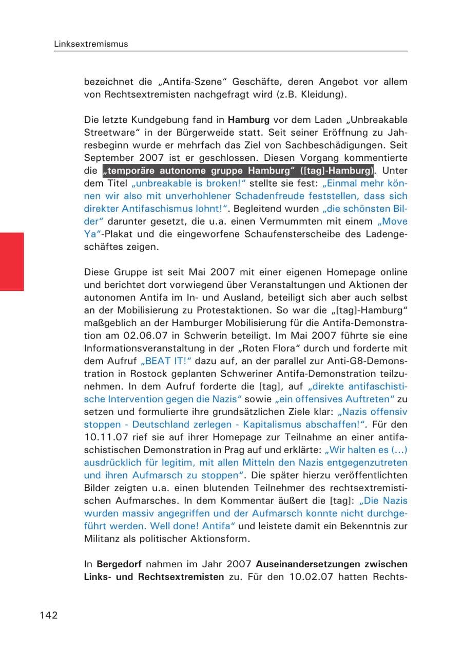 Seite 144 des Verfassungsschutzbericht 2007 Hamburg