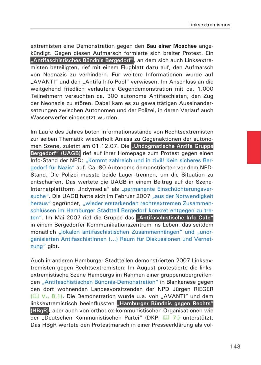 Seite 145 des Verfassungsschutzbericht 2007 Hamburg