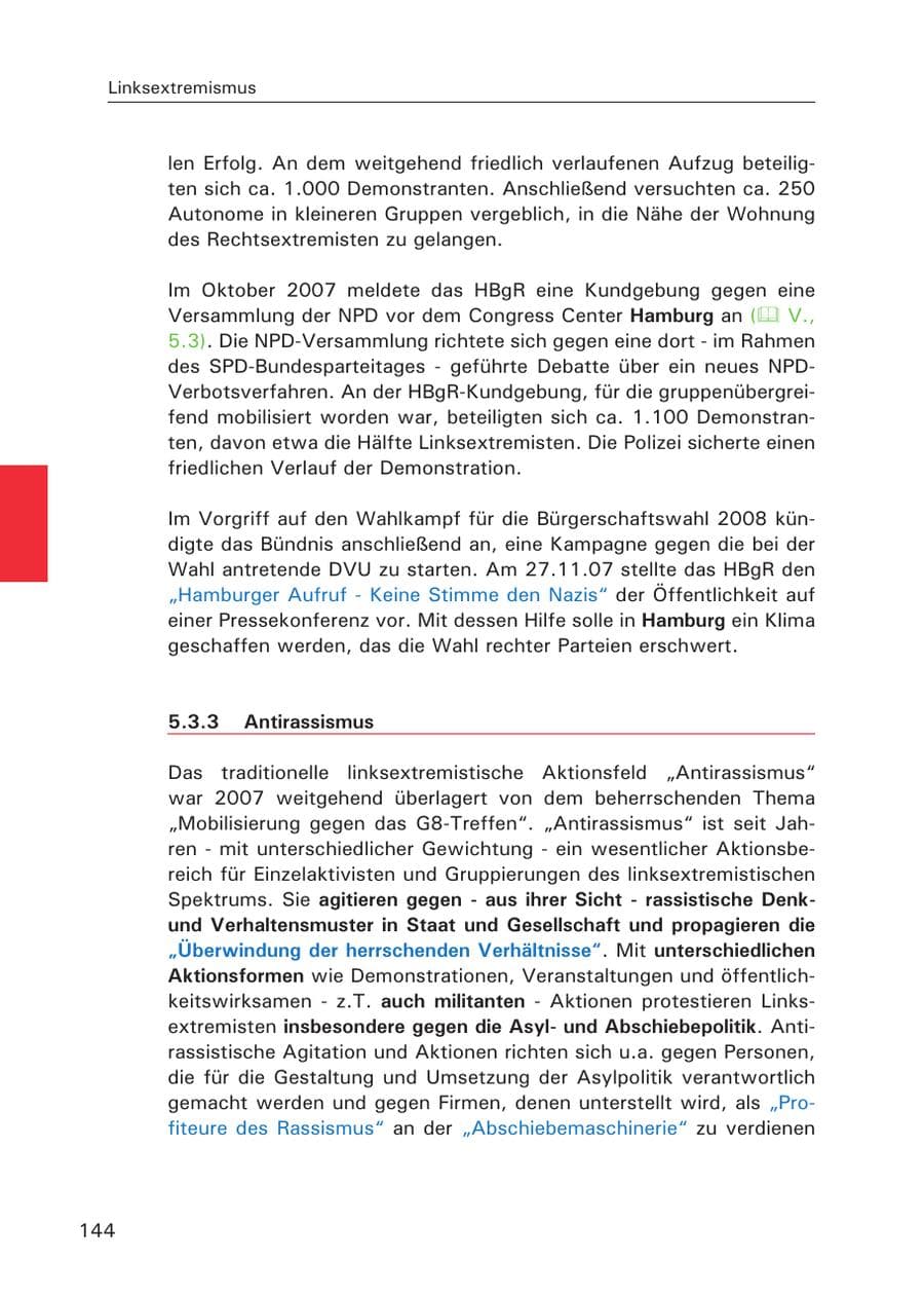 Seite 146 des Verfassungsschutzbericht 2007 Hamburg