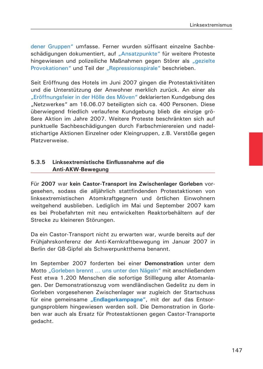 Seite 149 des Verfassungsschutzbericht 2007 Hamburg