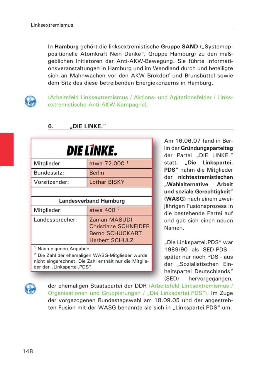 Seite 150 des Verfassungsschutzbericht 2007 Hamburg
