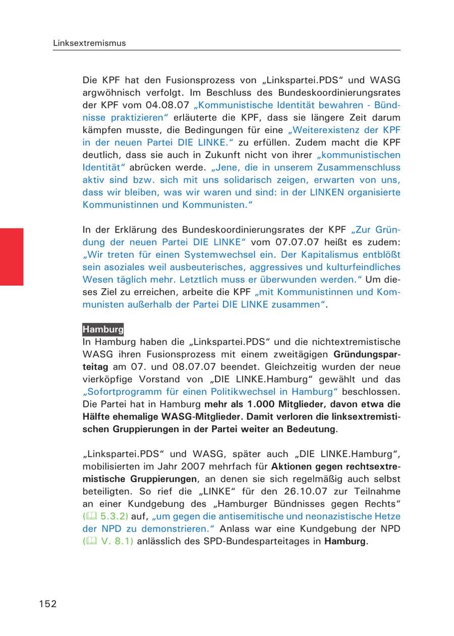 Seite 154 des Verfassungsschutzbericht 2007 Hamburg