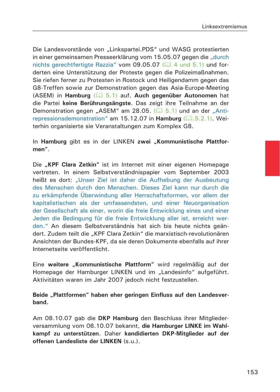 Seite 155 des Verfassungsschutzbericht 2007 Hamburg