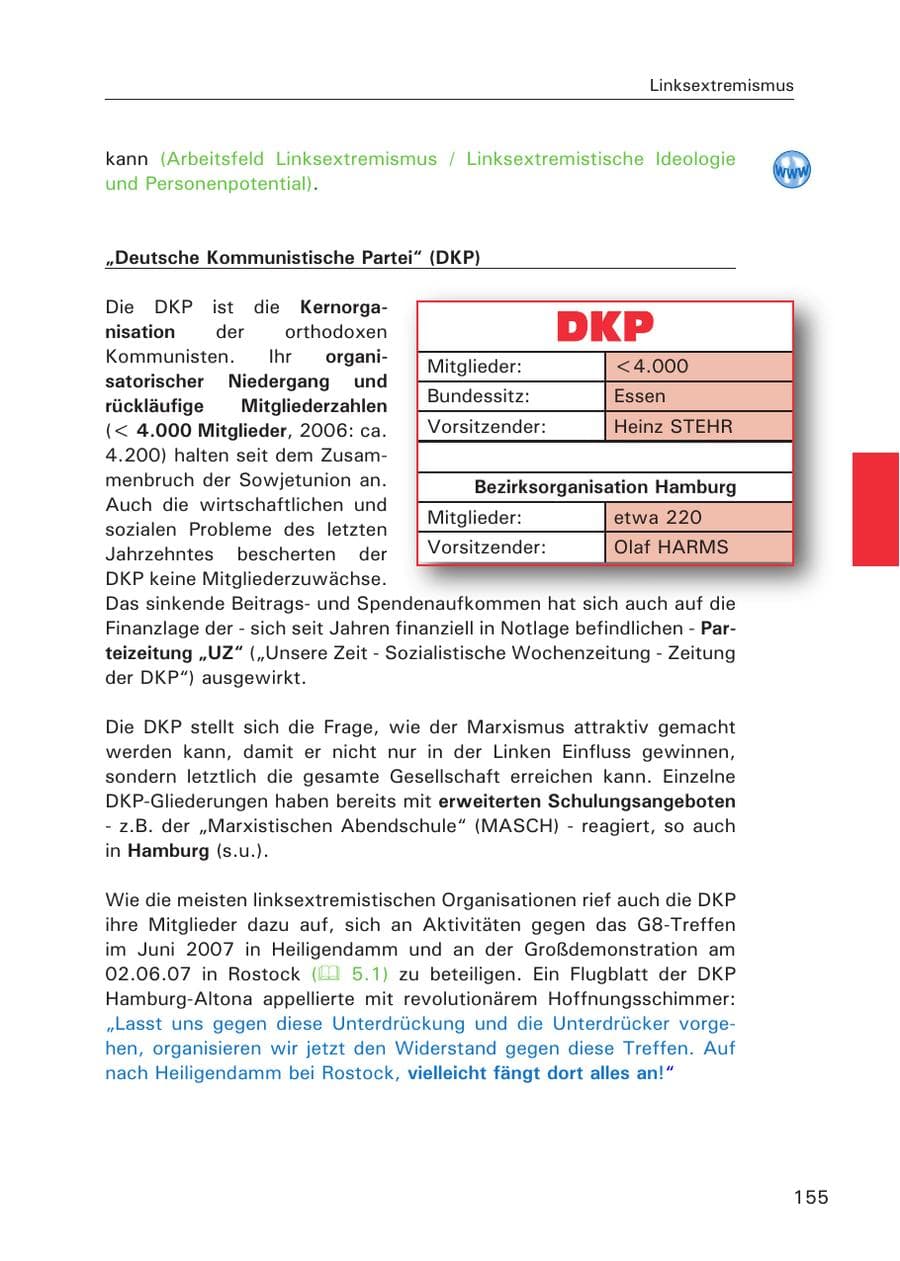 Seite 157 des Verfassungsschutzbericht 2007 Hamburg