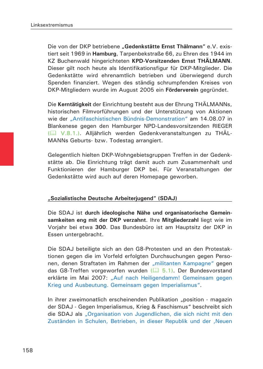 Seite 160 des Verfassungsschutzbericht 2007 Hamburg