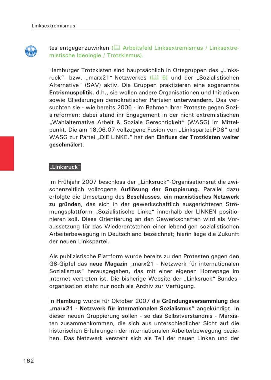 Seite 164 des Verfassungsschutzbericht 2007 Hamburg