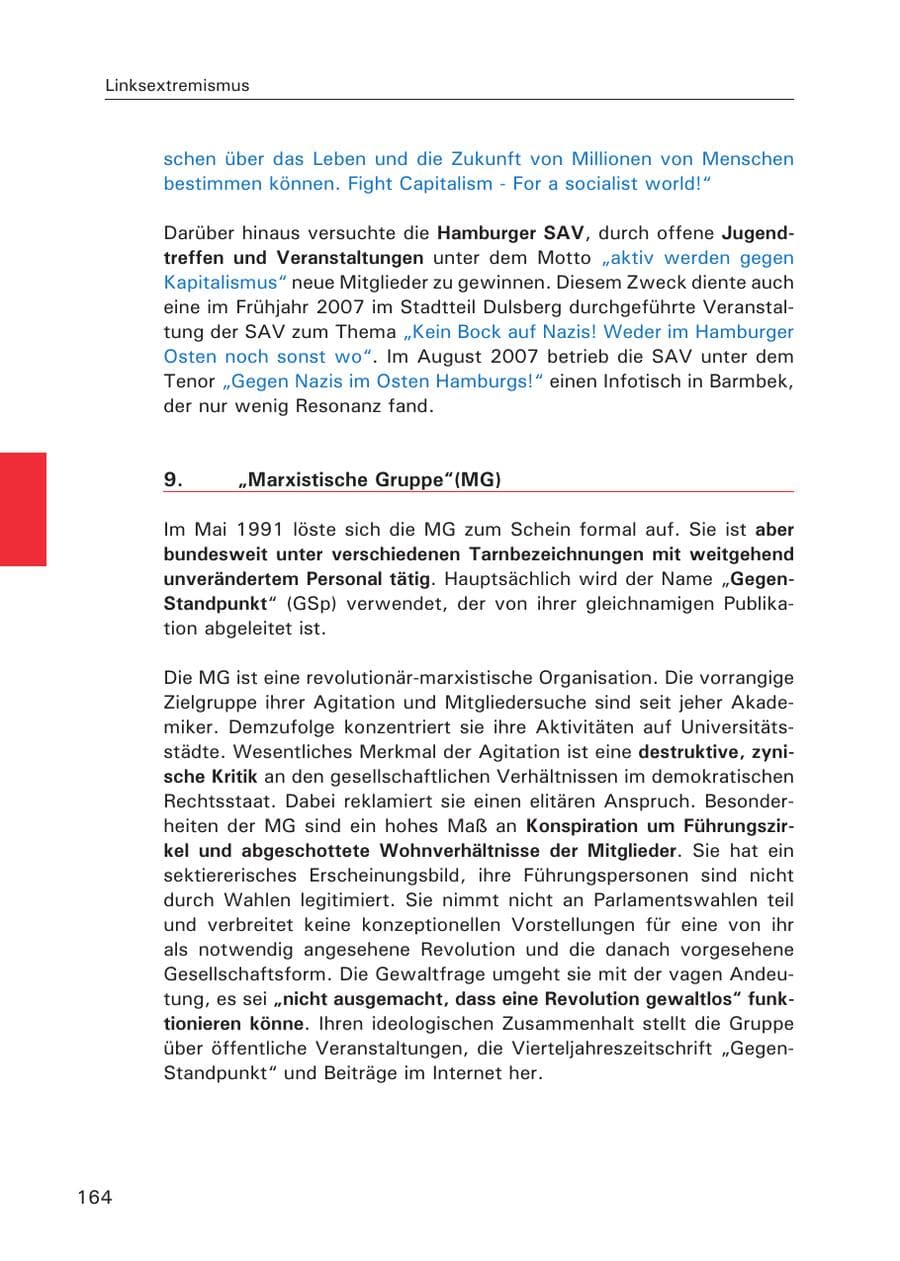 Seite 166 des Verfassungsschutzbericht 2007 Hamburg