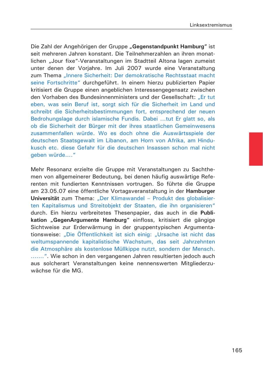 Seite 167 des Verfassungsschutzbericht 2007 Hamburg