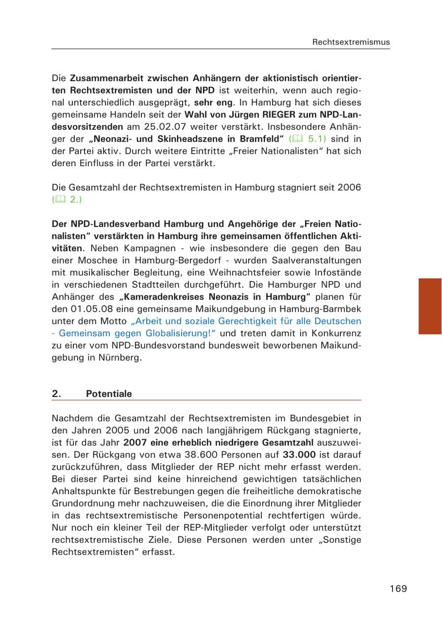 Seite 171 des Verfassungsschutzbericht 2007 Hamburg
