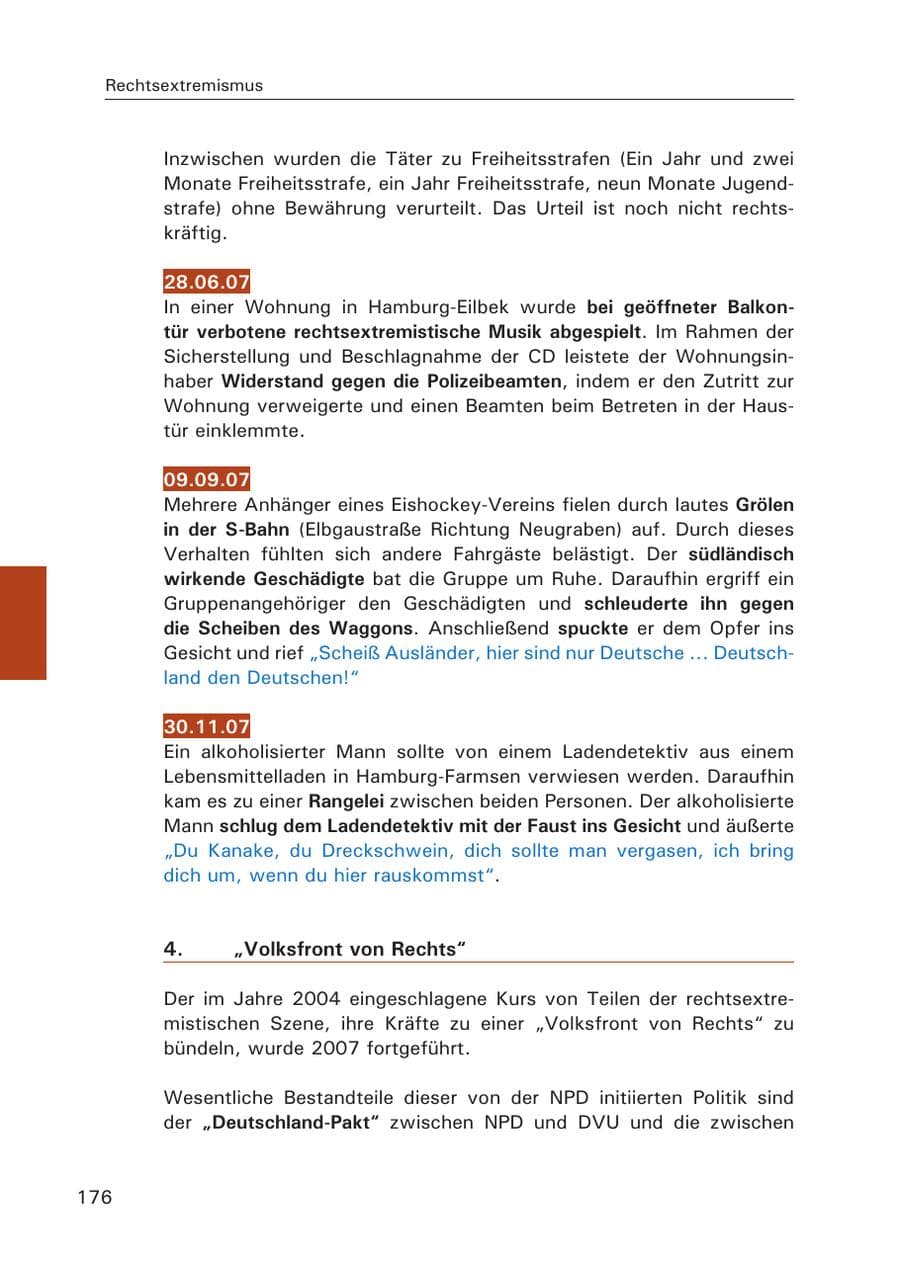 Seite 178 des Verfassungsschutzbericht 2007 Hamburg