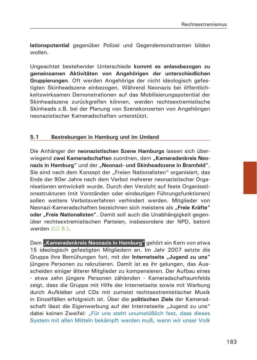 Seite 185 des Verfassungsschutzbericht 2007 Hamburg