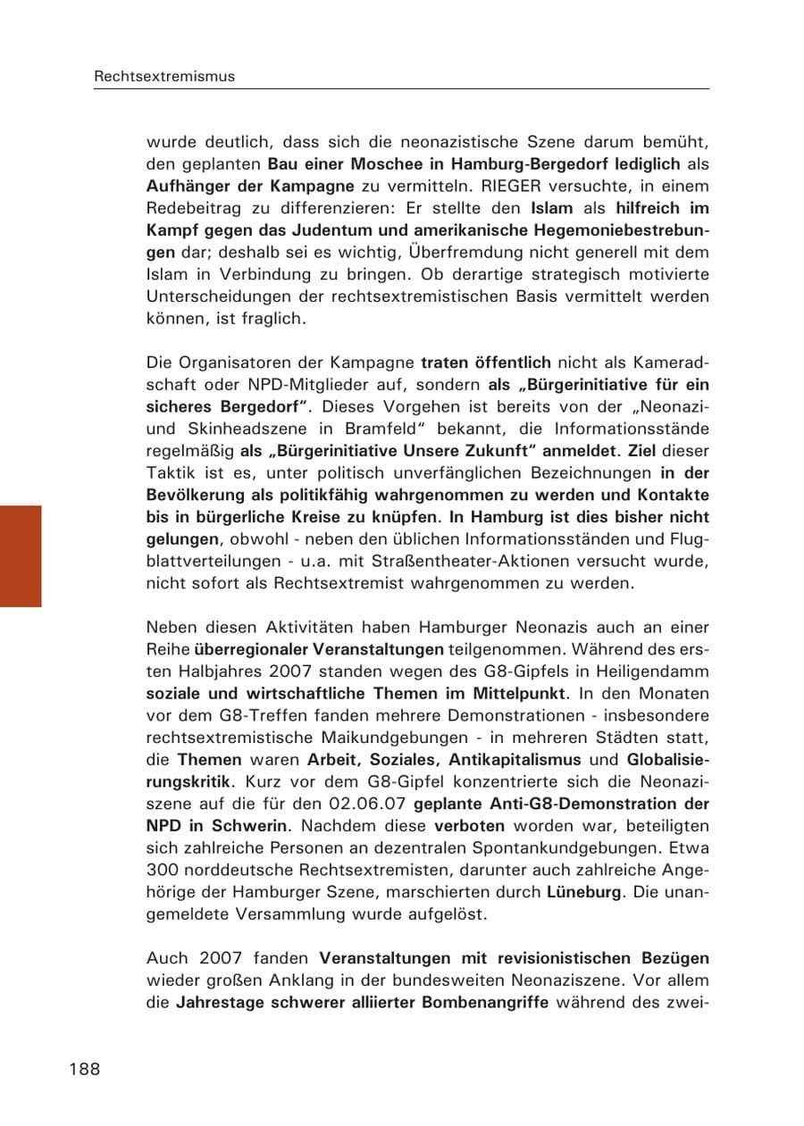 Seite 190 des Verfassungsschutzbericht 2007 Hamburg