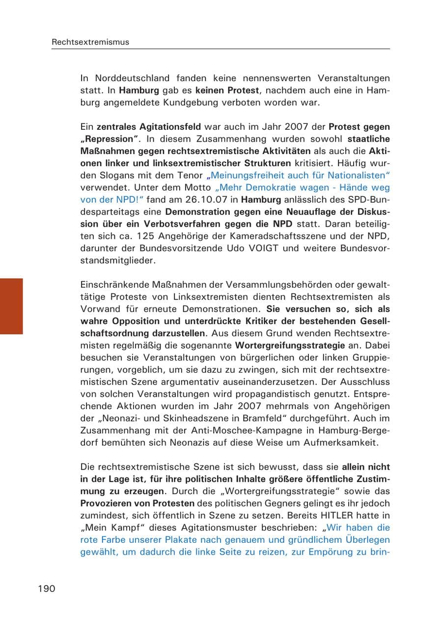 Seite 192 des Verfassungsschutzbericht 2007 Hamburg