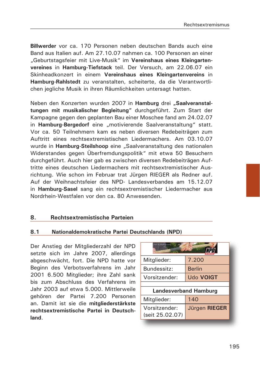 Seite 197 des Verfassungsschutzbericht 2007 Hamburg