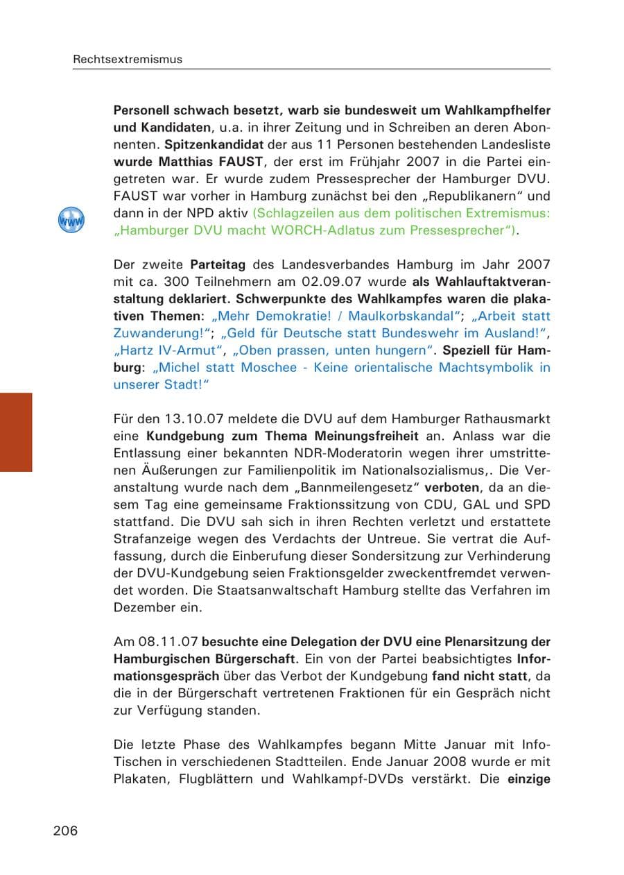 Seite 208 des Verfassungsschutzbericht 2007 Hamburg