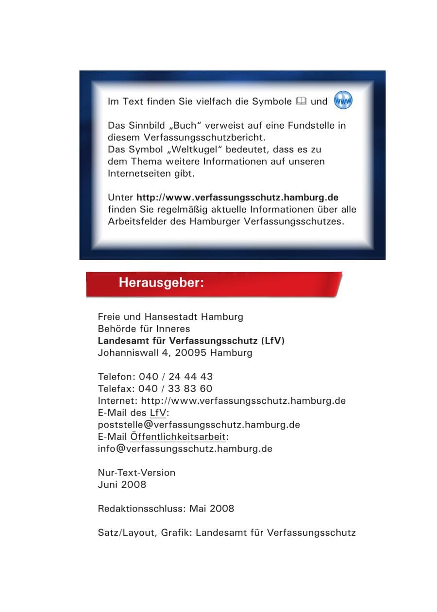 Seite 4 des Verfassungsschutzbericht 2007 Hamburg