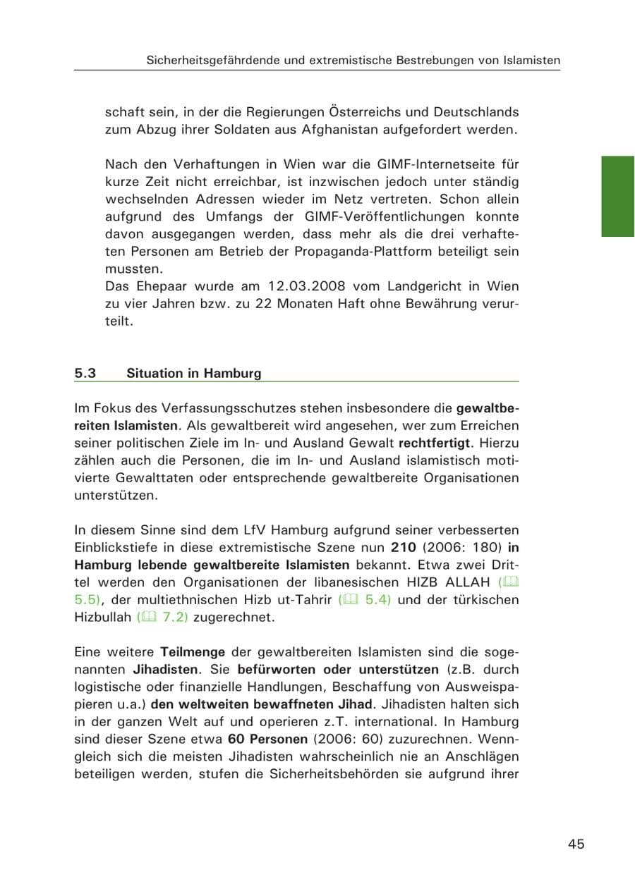 Seite 47 des Verfassungsschutzbericht 2007 Hamburg