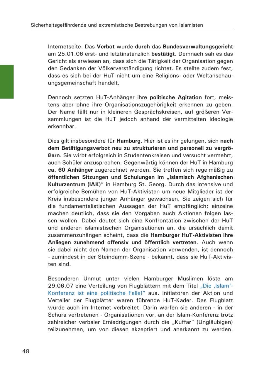 Seite 50 des Verfassungsschutzbericht 2007 Hamburg