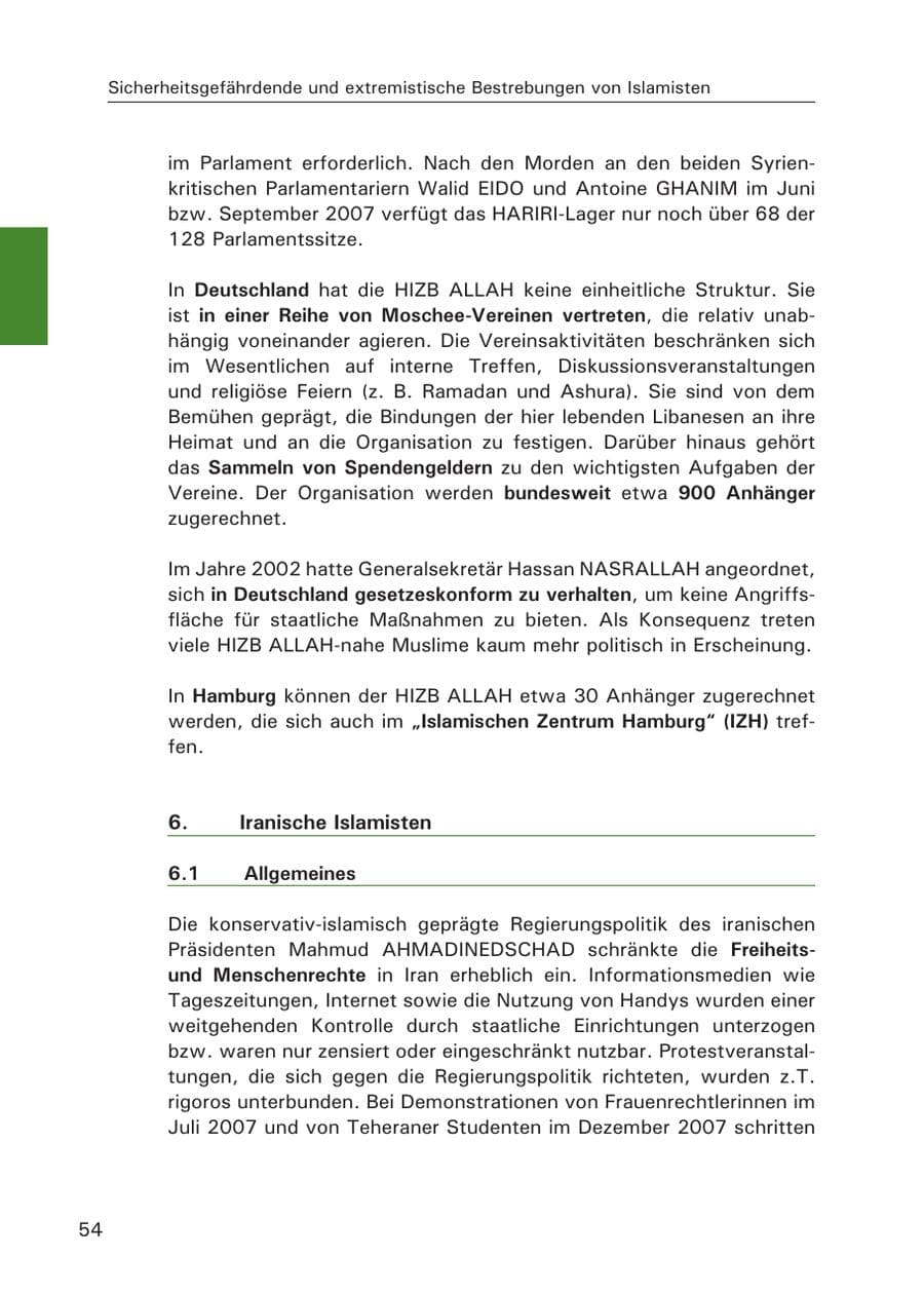 Seite 56 des Verfassungsschutzbericht 2007 Hamburg