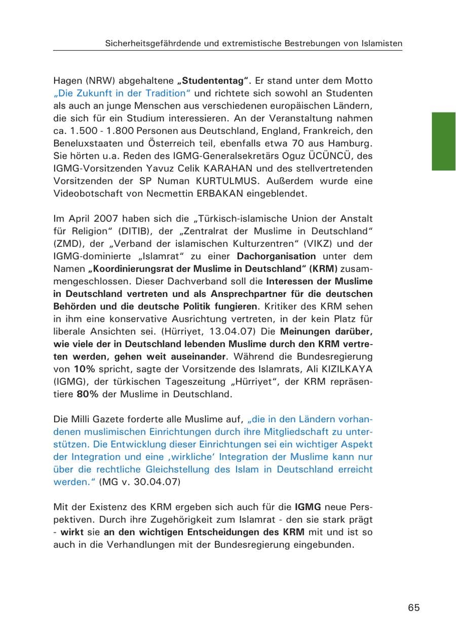 Seite 67 des Verfassungsschutzbericht 2007 Hamburg