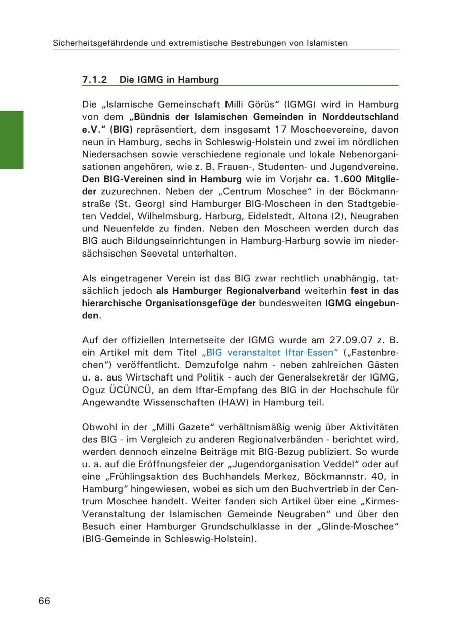 Seite 68 des Verfassungsschutzbericht 2007 Hamburg