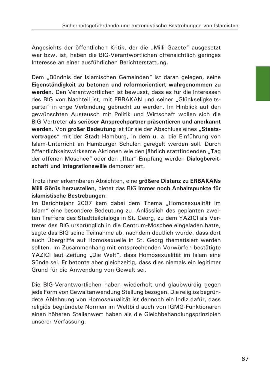 Seite 69 des Verfassungsschutzbericht 2007 Hamburg