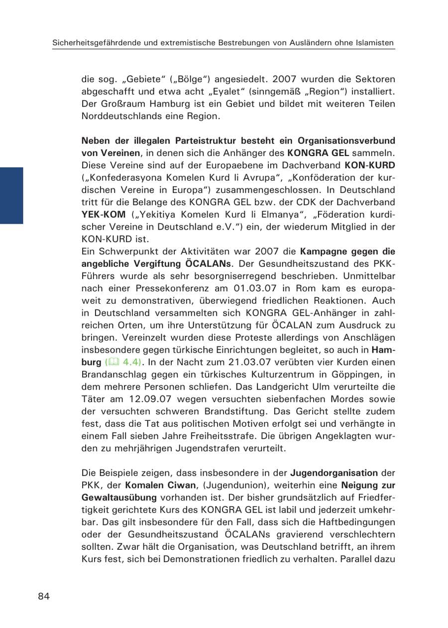 Seite 86 des Verfassungsschutzbericht 2007 Hamburg