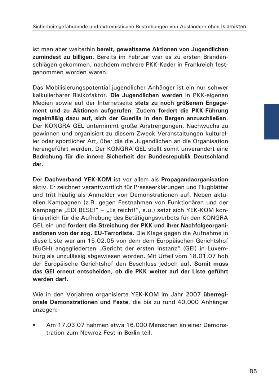 Seite 87 des Verfassungsschutzbericht 2007 Hamburg