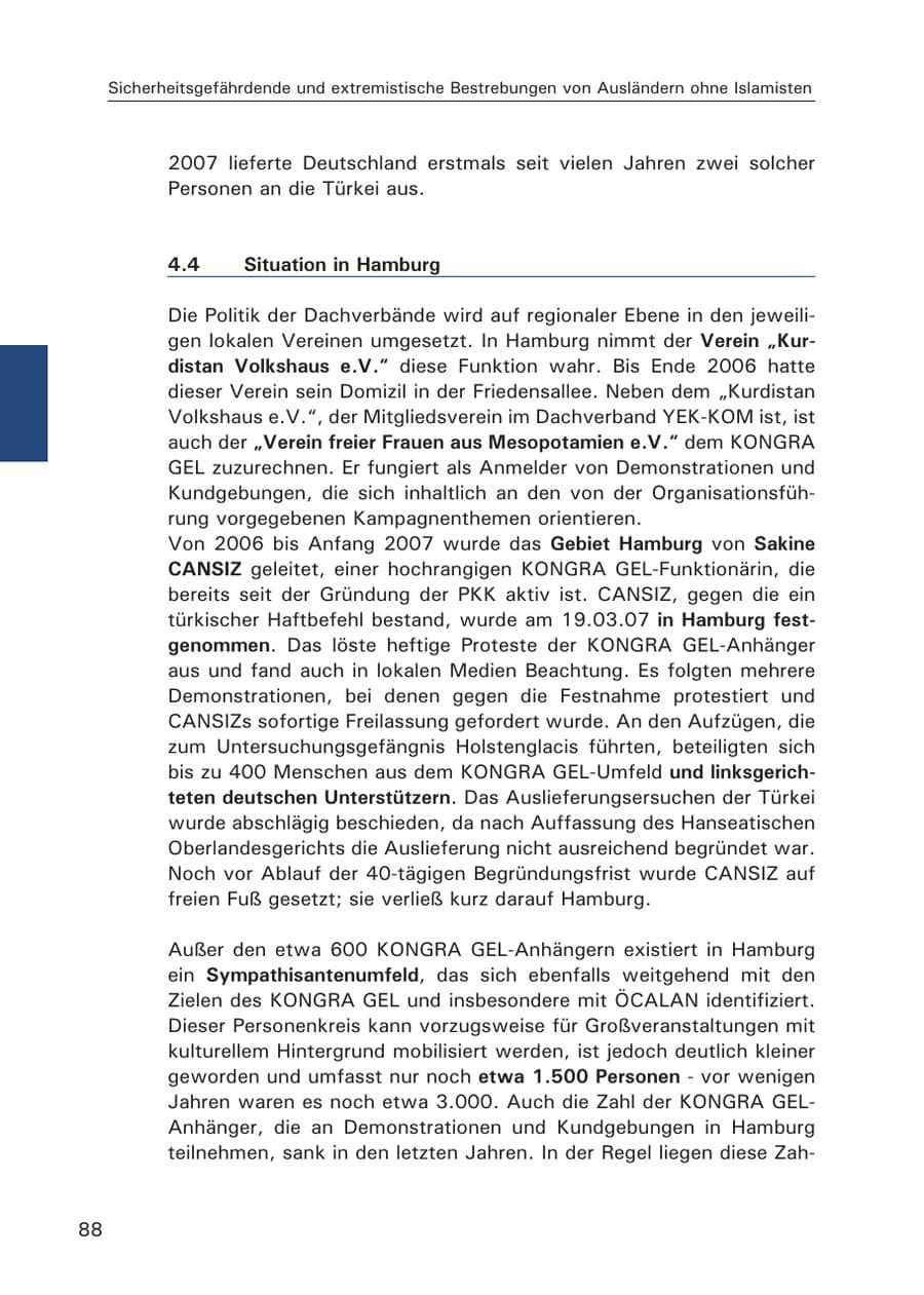 Seite 90 des Verfassungsschutzbericht 2007 Hamburg