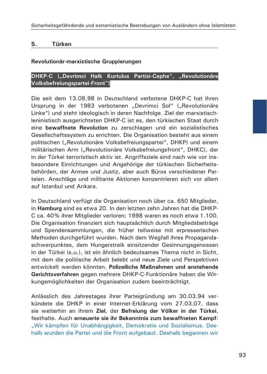 Seite 95 des Verfassungsschutzbericht 2007 Hamburg