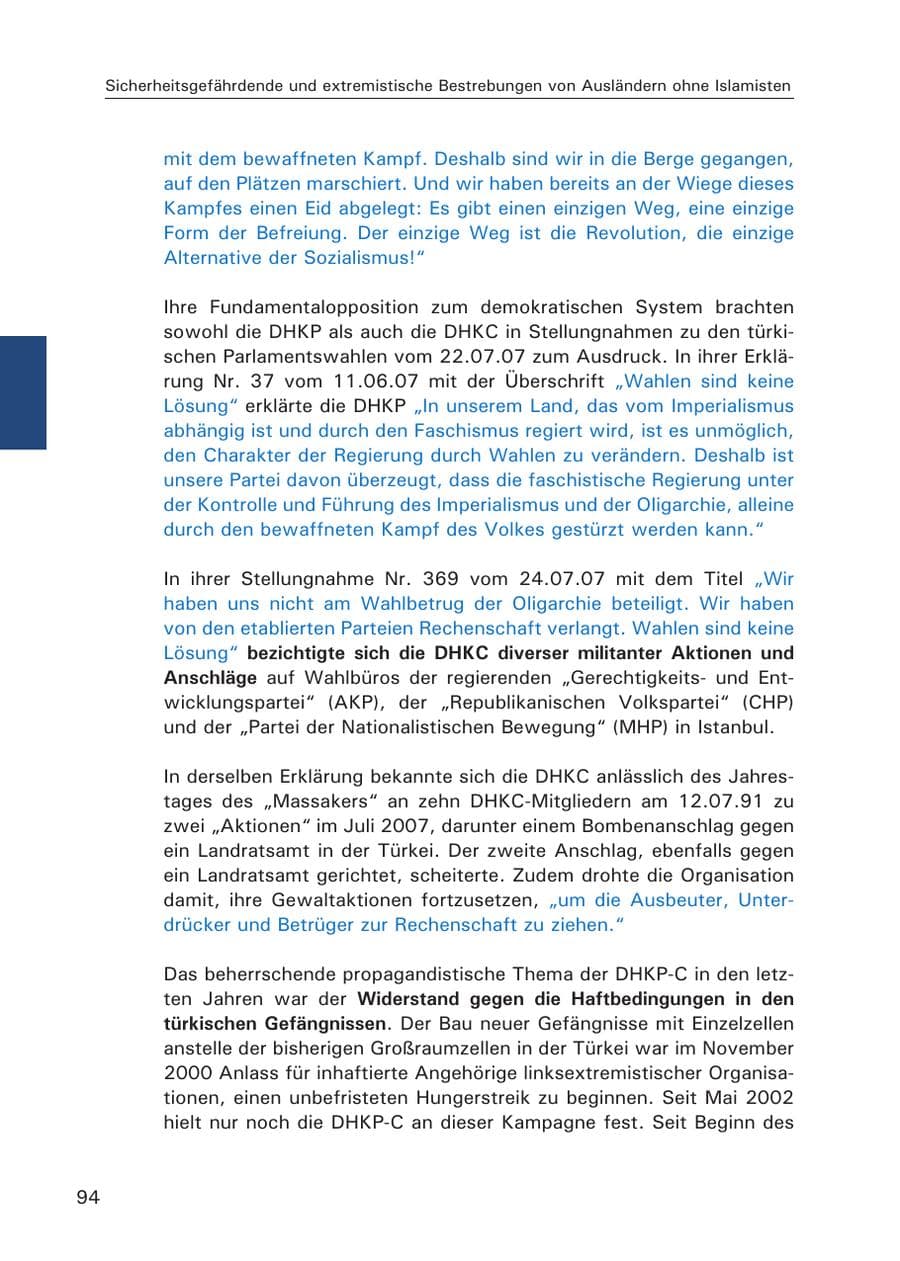 Seite 96 des Verfassungsschutzbericht 2007 Hamburg