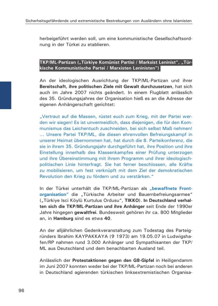 Seite 98 des Verfassungsschutzbericht 2007 Hamburg