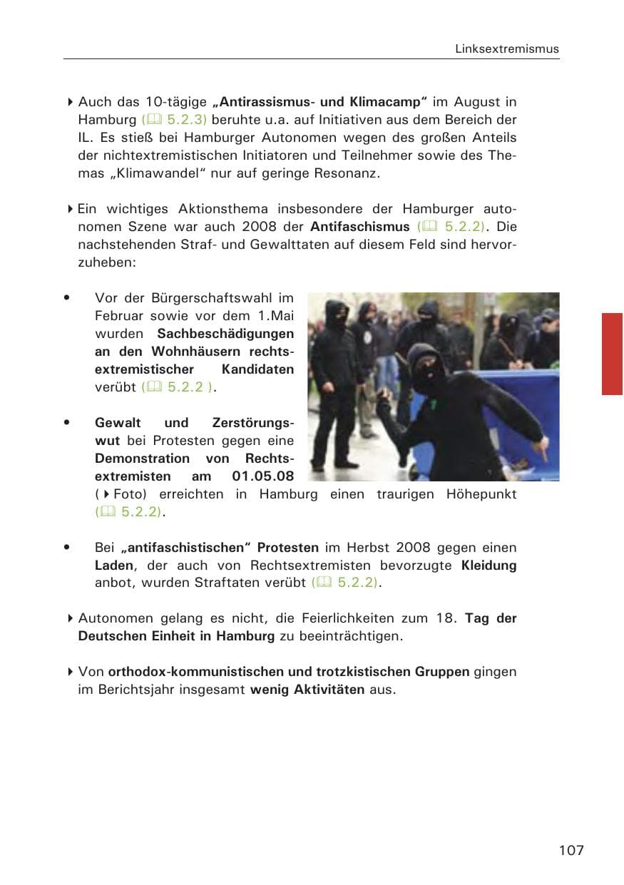 Seite 109 des Verfassungsschutzbericht 2008 Hamburg