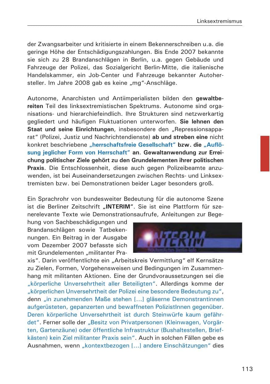 Seite 115 des Verfassungsschutzbericht 2008 Hamburg