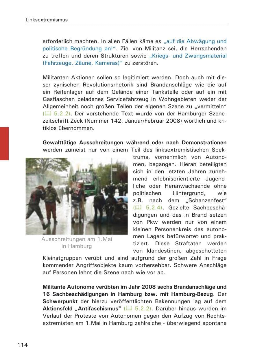 Seite 116 des Verfassungsschutzbericht 2008 Hamburg