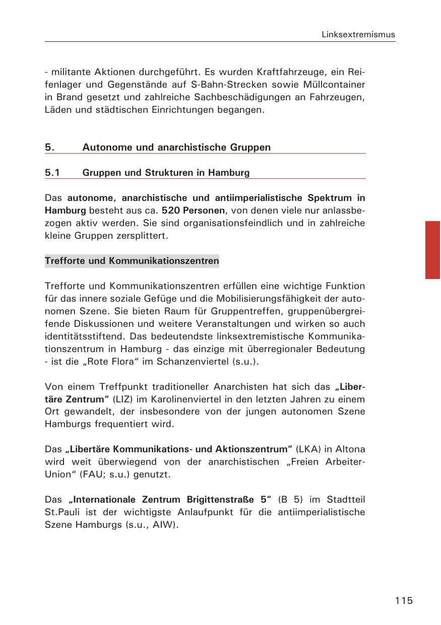 Seite 117 des Verfassungsschutzbericht 2008 Hamburg