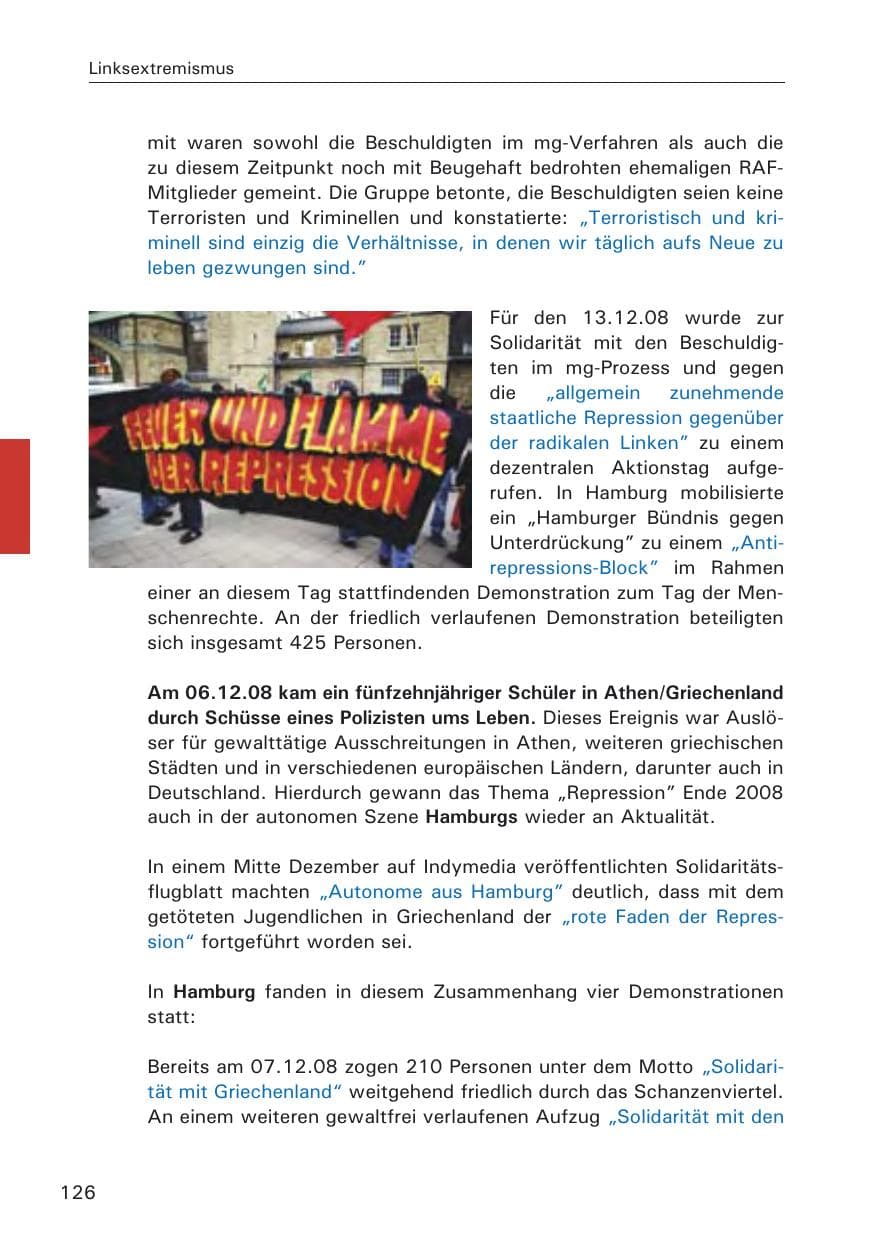 Seite 128 des Verfassungsschutzbericht 2008 Hamburg