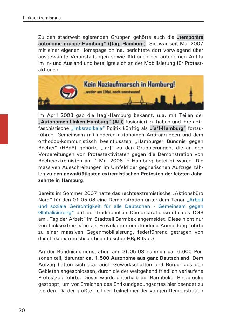 Seite 132 des Verfassungsschutzbericht 2008 Hamburg