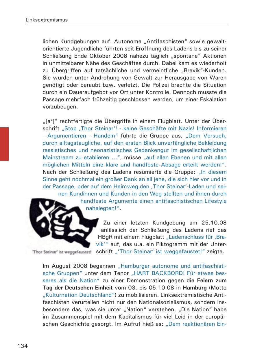 Seite 136 des Verfassungsschutzbericht 2008 Hamburg