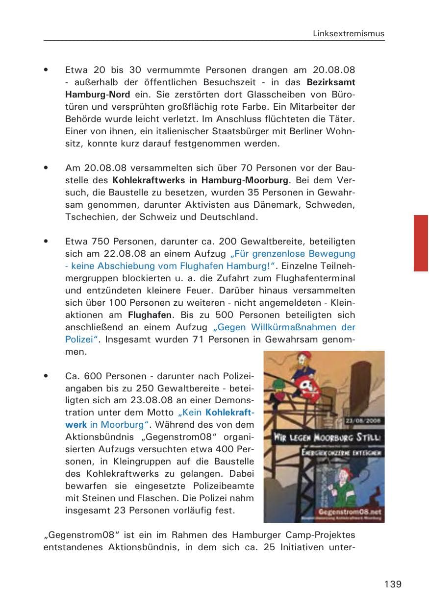 Seite 141 des Verfassungsschutzbericht 2008 Hamburg