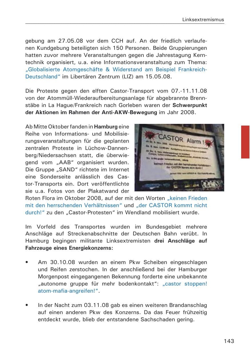 Seite 145 des Verfassungsschutzbericht 2008 Hamburg