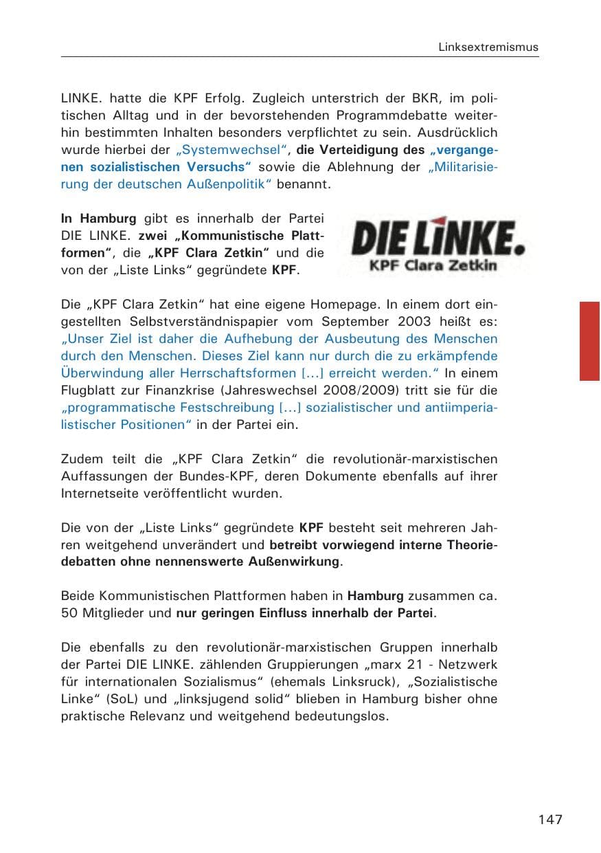 Seite 149 des Verfassungsschutzbericht 2008 Hamburg
