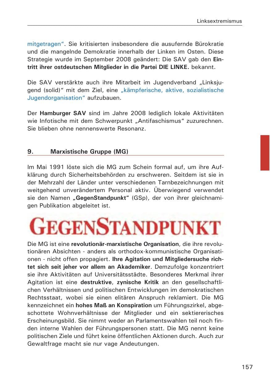 Seite 159 des Verfassungsschutzbericht 2008 Hamburg