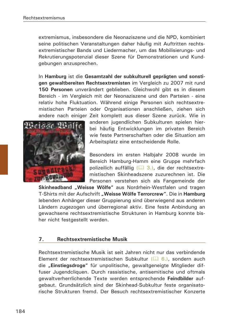 Seite 186 des Verfassungsschutzbericht 2008 Hamburg