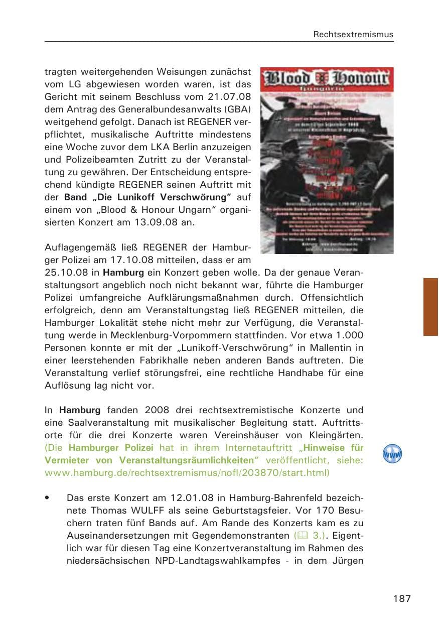 Seite 189 des Verfassungsschutzbericht 2008 Hamburg