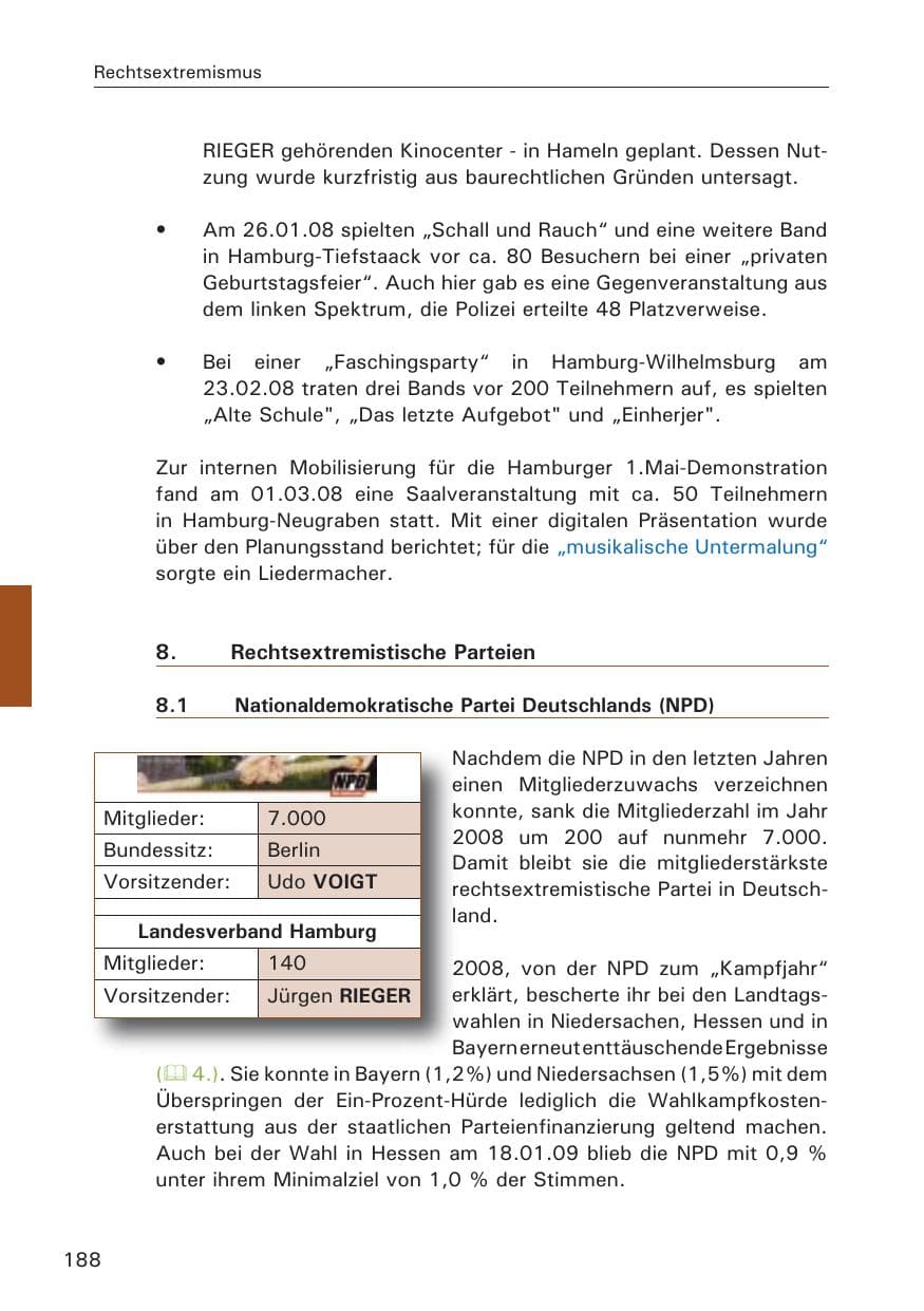 Seite 190 des Verfassungsschutzbericht 2008 Hamburg
