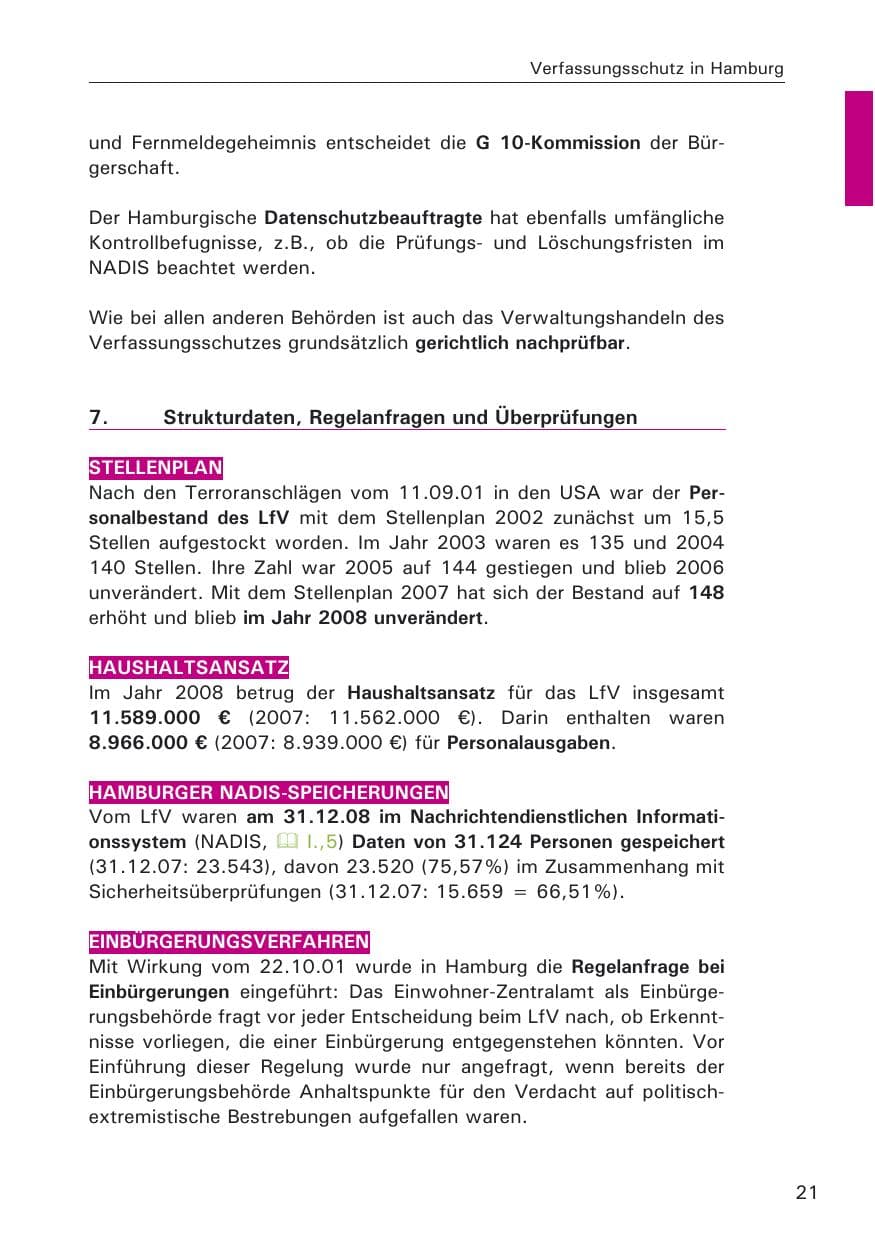 Seite 23 des Verfassungsschutzbericht 2008 Hamburg