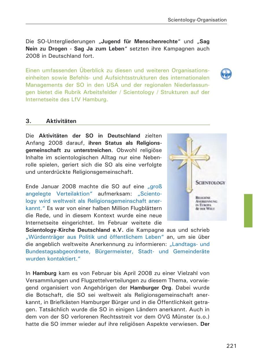 Seite 223 des Verfassungsschutzbericht 2008 Hamburg